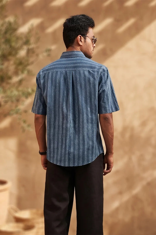 Indigo - Geometrical Striped - Short Sleeve Shirt