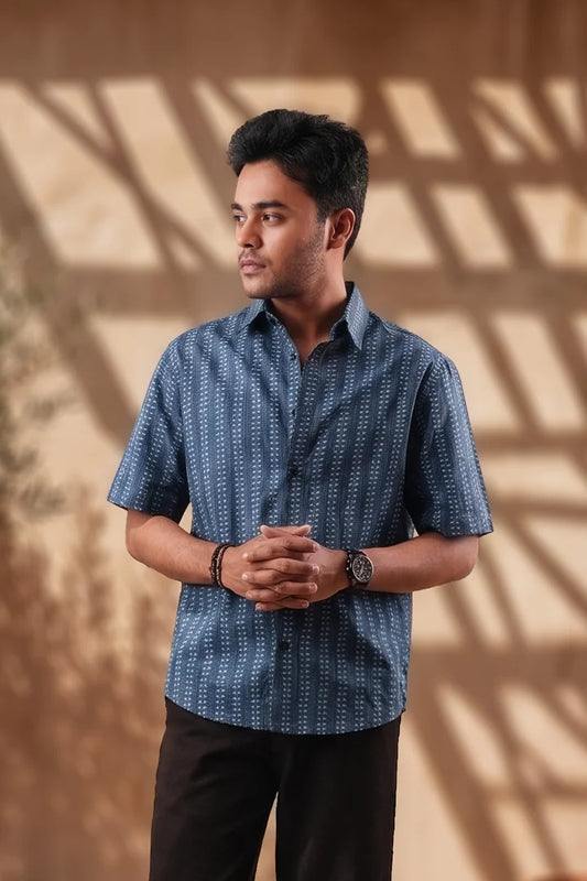 Indigo - Geometrical Striped - Short Sleeve Shirt