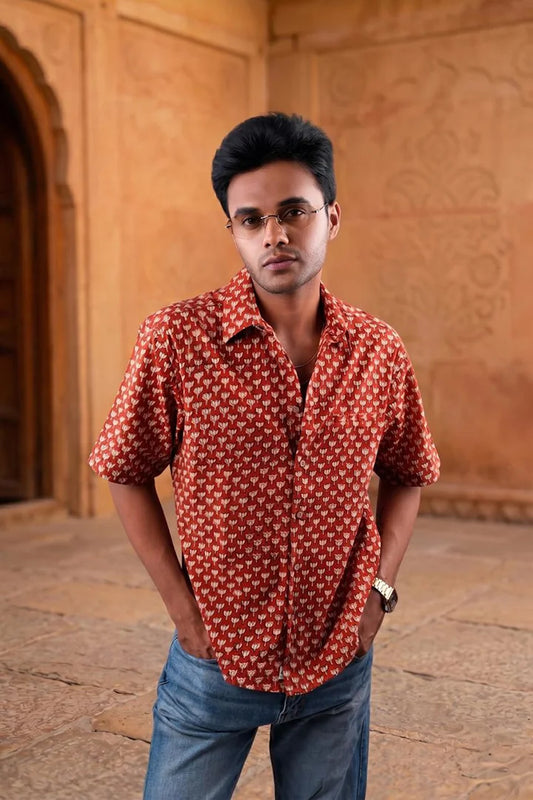Lotus - Red Short Sleeve Collared Shirt
