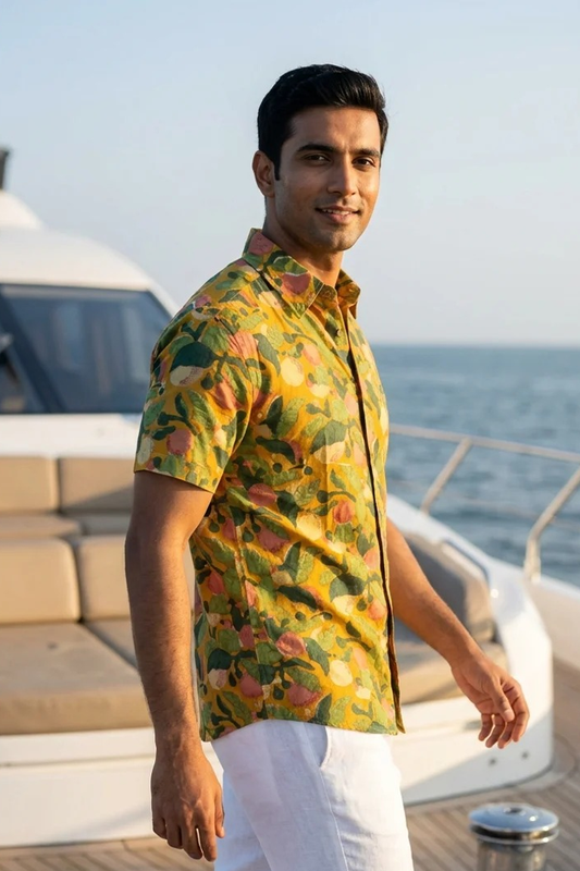 Yellow - Fruit & Leaves - Short Sleeve Shirt