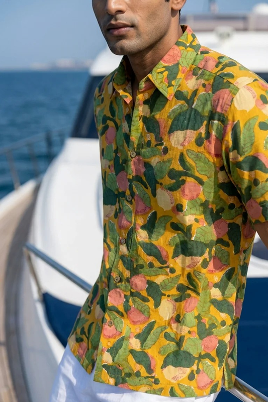 Yellow - Fruit & Leaves - Short Sleeve Shirt