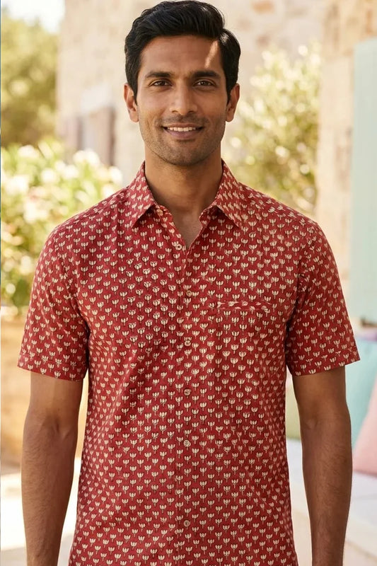 Lotus - Red Short Sleeve Collared Shirt