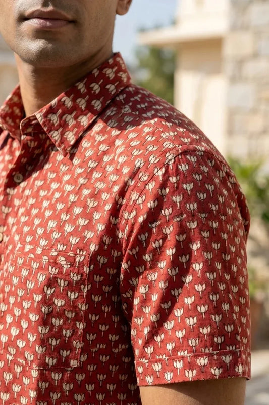 Lotus - Red Short Sleeve Collared Shirt