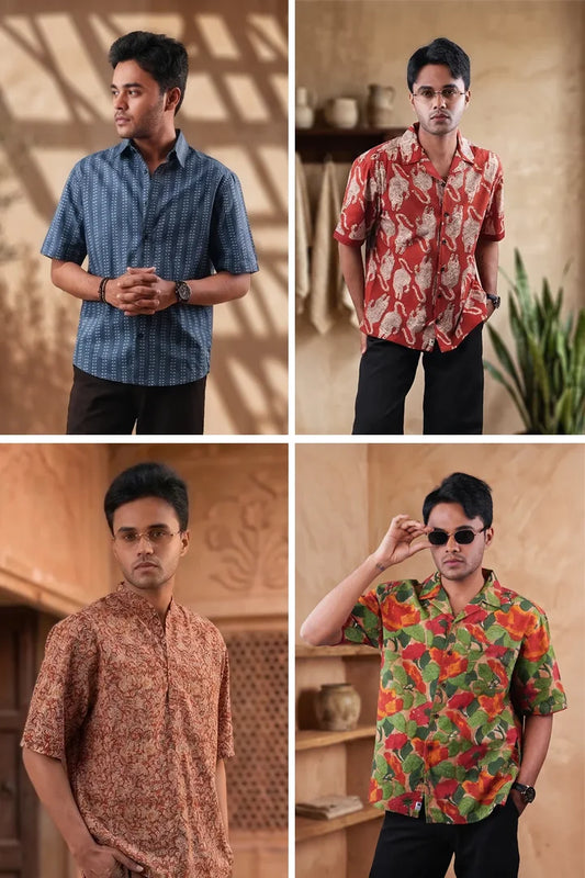 Pack Of 4 Shirts - Neel | Bagru | Bagh | Phoola