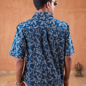 Bird in White - Blue Short Sleeve Shirt