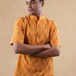 Yellow Striped - Chinese Collar - Short Sleeve Shirt