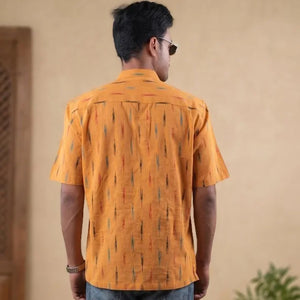 Yellow Striped - Chinese Collar - Short Sleeve Shirt