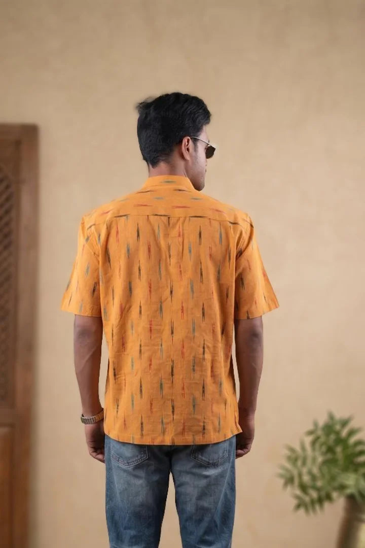 Yellow Striped - Chinese Collar - Short Sleeve Shirt