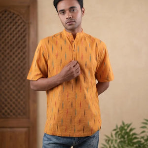 Yellow Striped - Chinese Collar - Short Sleeve Shirt