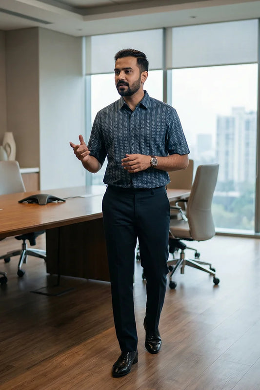 Indigo - Geometrical Striped - Short Sleeve Shirt