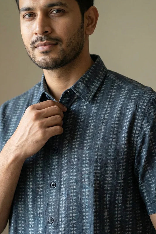 Indigo - Geometrical Striped - Short Sleeve Shirt