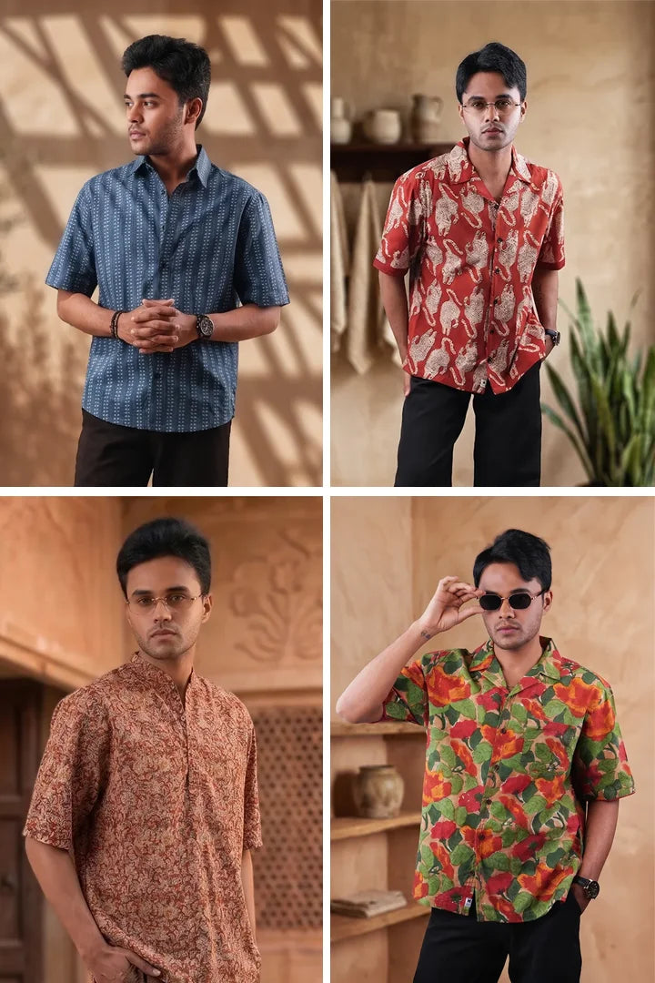 Pack Of 4 Shirts -  Neel | Bagru | Bagh | Phoola