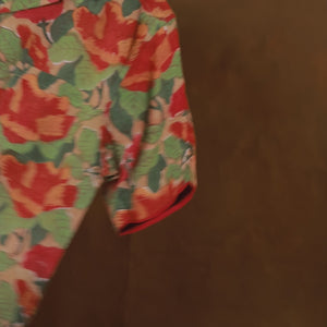 Khakhi Colour - Floral - Cuban Collar - Short Sleeve Shirt