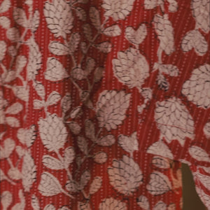 Red Floral - Short Sleeve - Chinese Collar Shirt