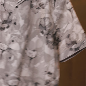 Floral - Grey & Black Cuban Collar - Short Sleeve Shirt