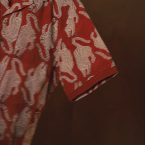Tiger Print - Cuban Collar Red Short Sleeve Shirt