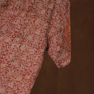 Floral - Red Chinese Collar Short Sleeve Shirt