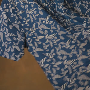 Bird in White - Blue Short Sleeve Shirt